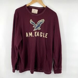 American Eagle Vintage Men XXL Long Sleeve Logo T Shirt Classic Fit Spell Out